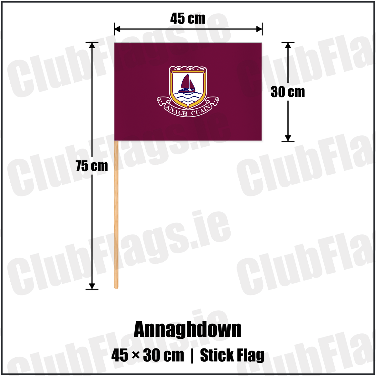 Annaghdown 30cm x 45cm Stick Flag with the club crest and colours, Galway GAA - ClubFlags.ie