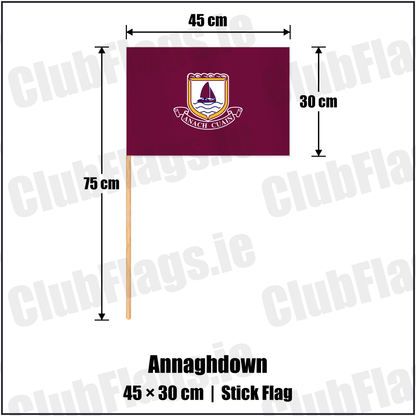 Annaghdown 30cm x 45cm Stick Flag with the club crest and colours, Galway GAA - ClubFlags.ie