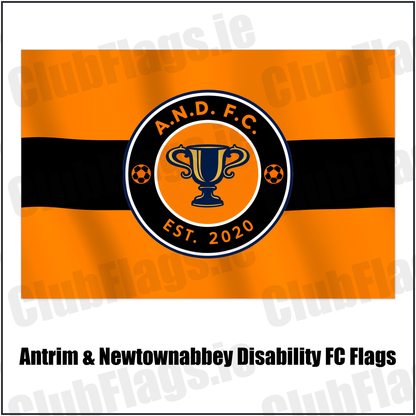 Antrim & Newtownabbey Disability FC Flags with the club crest and colours, Antrim Football - ClubFlags.ie