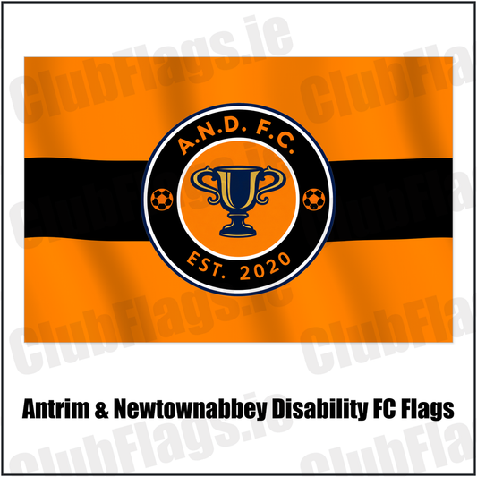 Antrim & Newtownabbey Disability FC Flags with the club crest and colours, Antrim Football - ClubFlags.ie