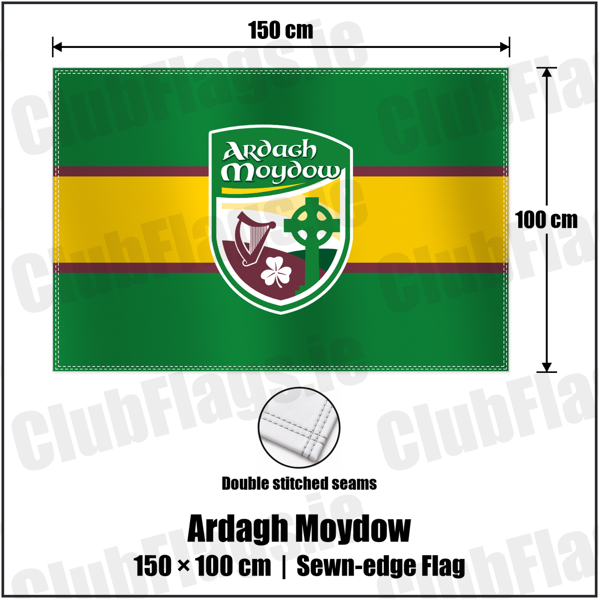 Ardagh Moydow 100cm x 150cm Flag (sewn on the edges) with the club crest and colours, Longford GAA - ClubFlags.ie