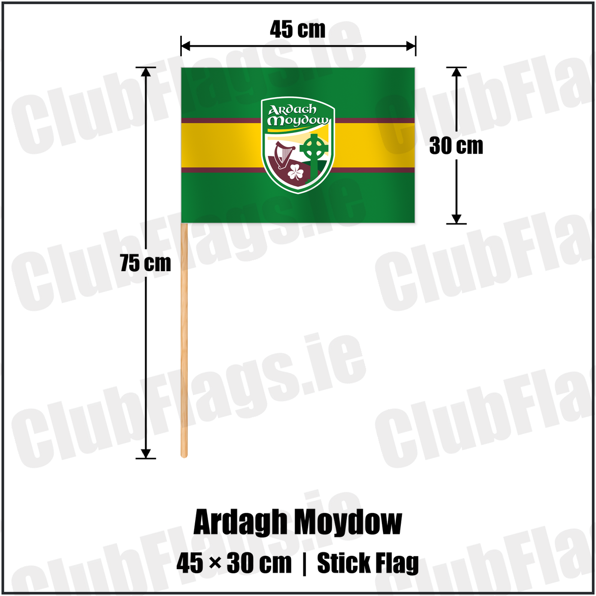 Ardagh Moydow 30cm x 45cm Stick Flag with the club crest and colours, Longford GAA - ClubFlags.ie