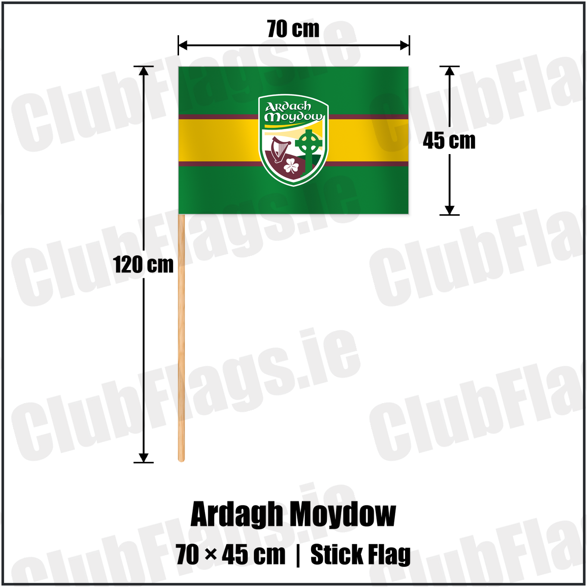 Ardagh Moydow 45cm x 70cm Stick Flag with the club crest and colours, Longford GAA - ClubFlags.ie