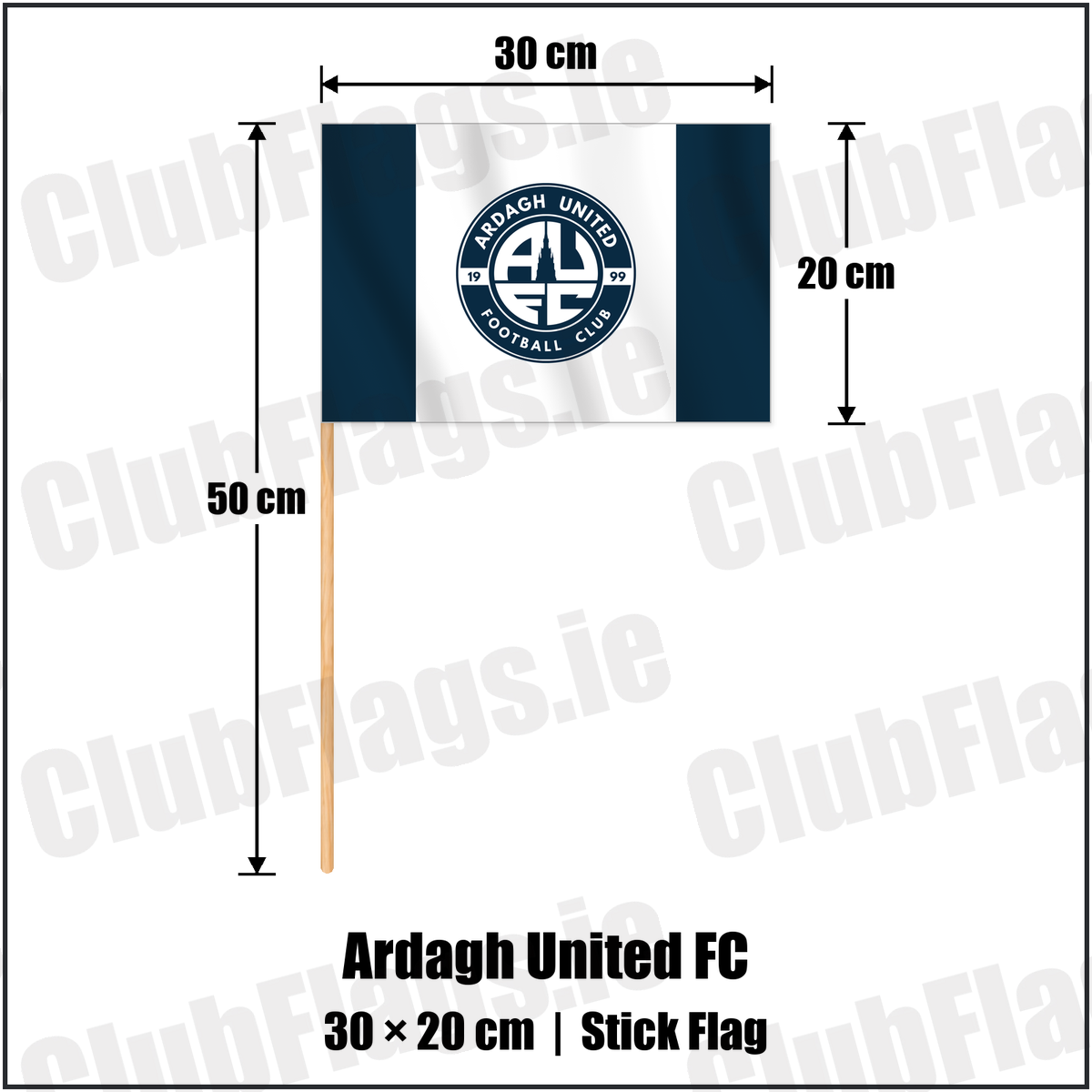Ardagh United FC 20cm x 30cm Stick Flag with the club crest and colours, Longford Football - ClubFlags.ie