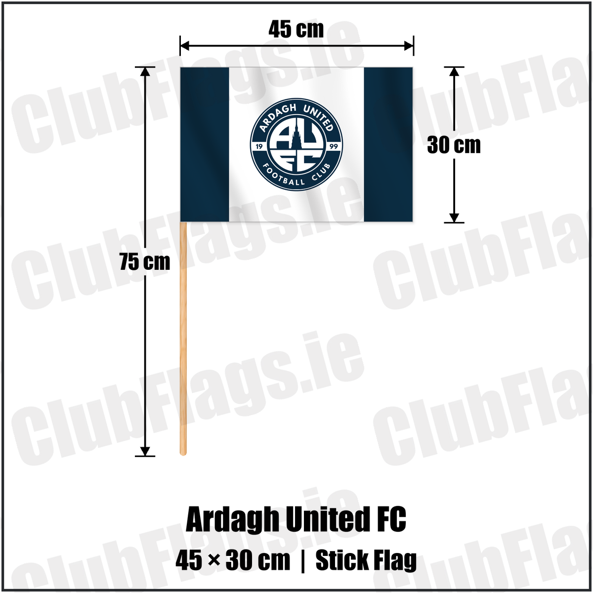 Ardagh United FC 30cm x 45cm Stick Flag with the club crest and colours, Longford Football - ClubFlags.ie