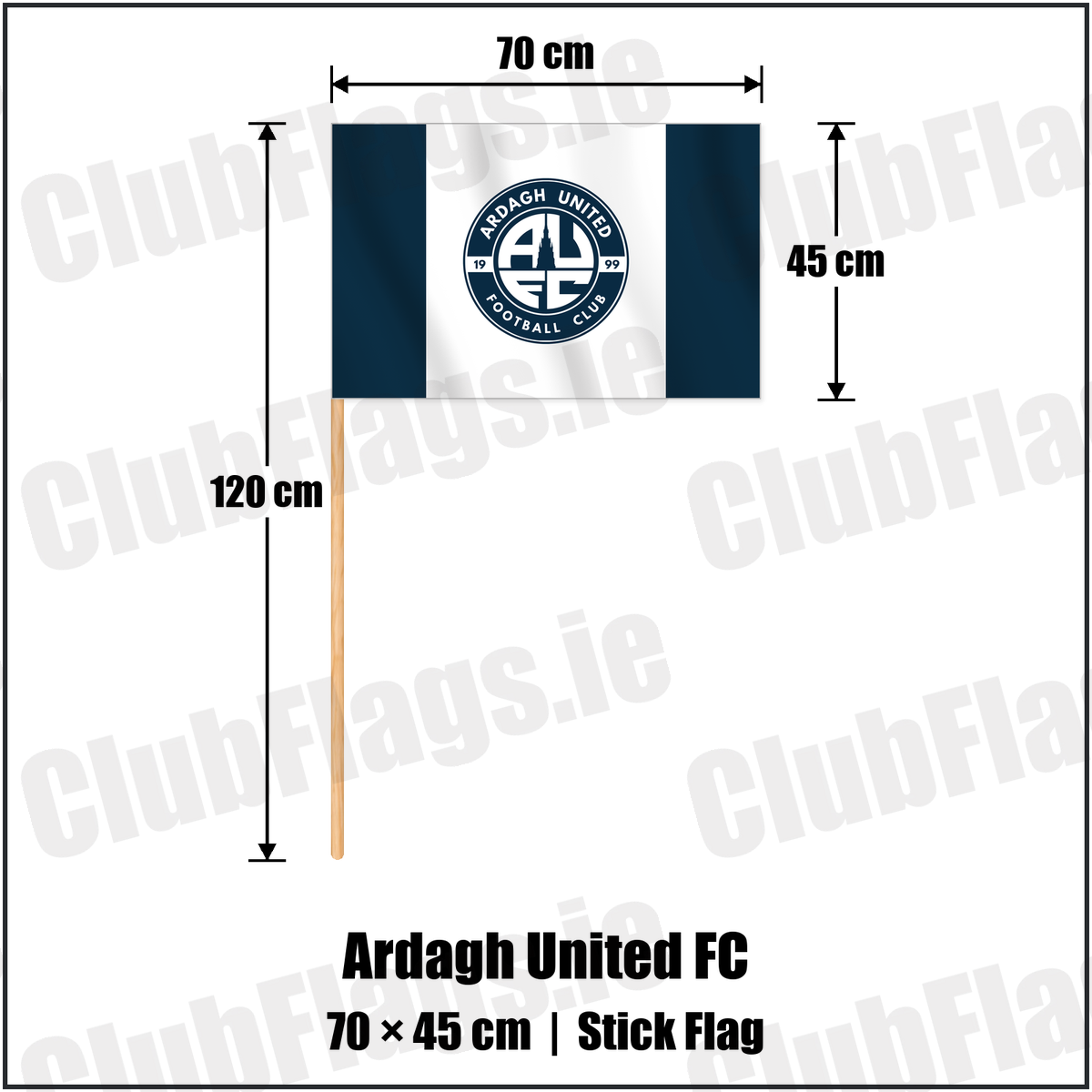 Ardagh United FC 45cm x 70cm Stick Flag with the club crest and colours, Longford Football - ClubFlags.ie