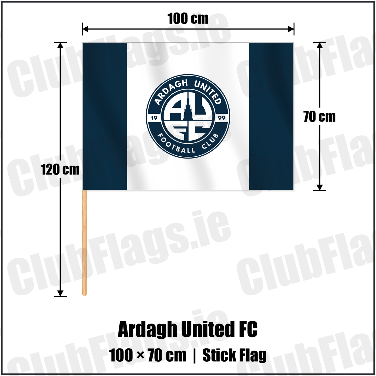 Ardagh United FC 70cm x 100cm Stick Flag with the club crest and colours, Longford Football - ClubFlags.ie