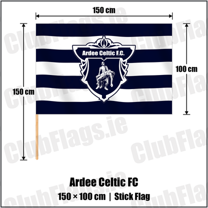 Ardee Celtic FC 100cm x 150cm Stick Flag with the club crest and colours, Louth Football - ClubFlags.ie
