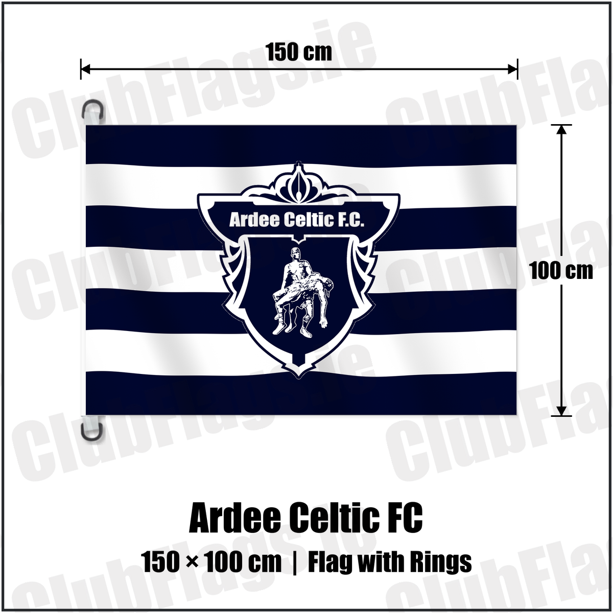 Ardee Celtic FC 150cm x 100cm Flag Pole Flag with Rings with the club crest and colours, Louth Football - ClubFlags.ie