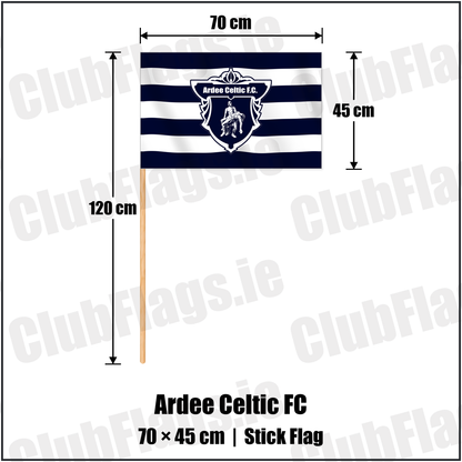 Ardee Celtic FC 45cm x 70cm Stick Flag with the club crest and colours, Louth Football - ClubFlags.ie