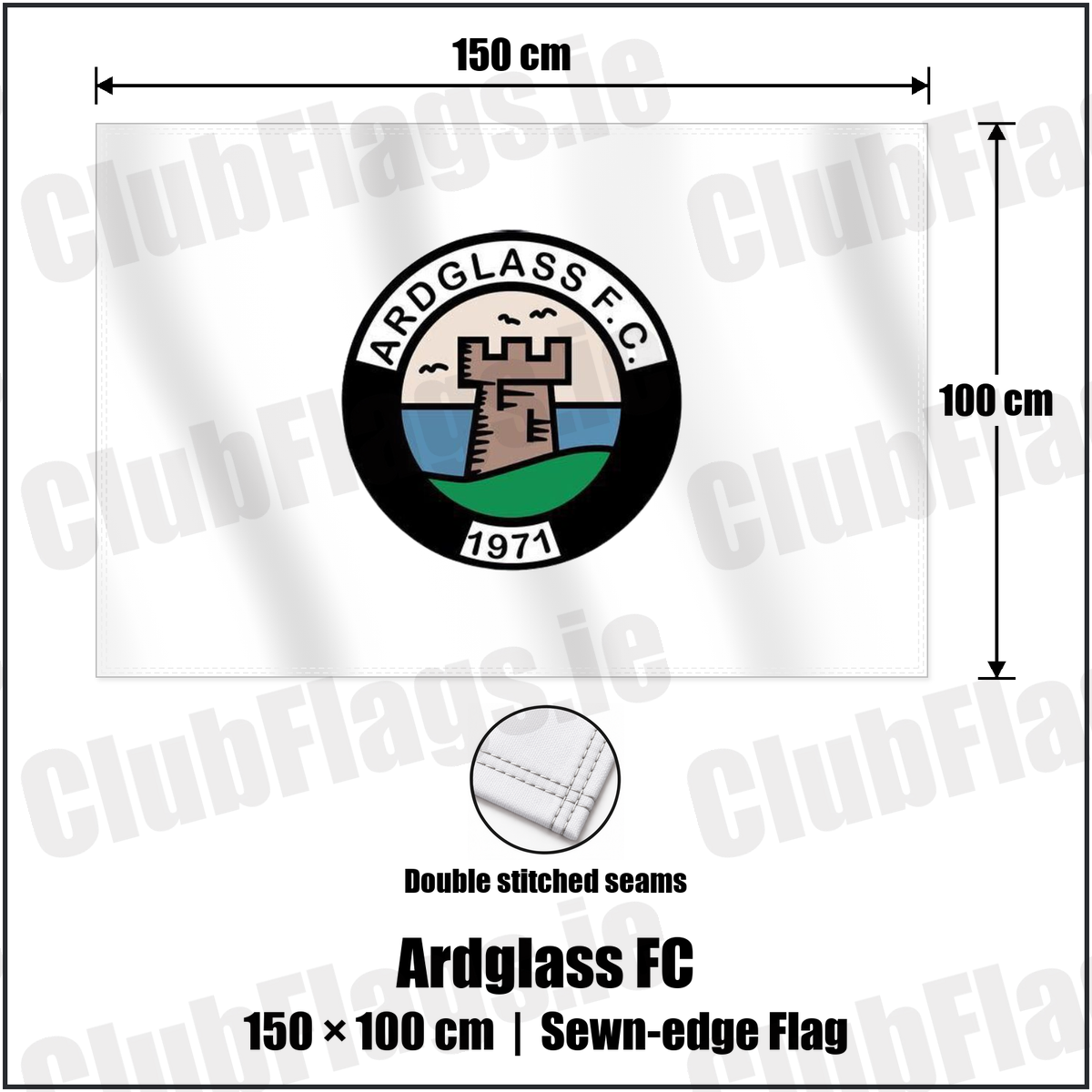 Ardglass FC 100cm x 150cm Flag (sewn on the edges) with the club crest and colours, Down Football - ClubFlags.ie