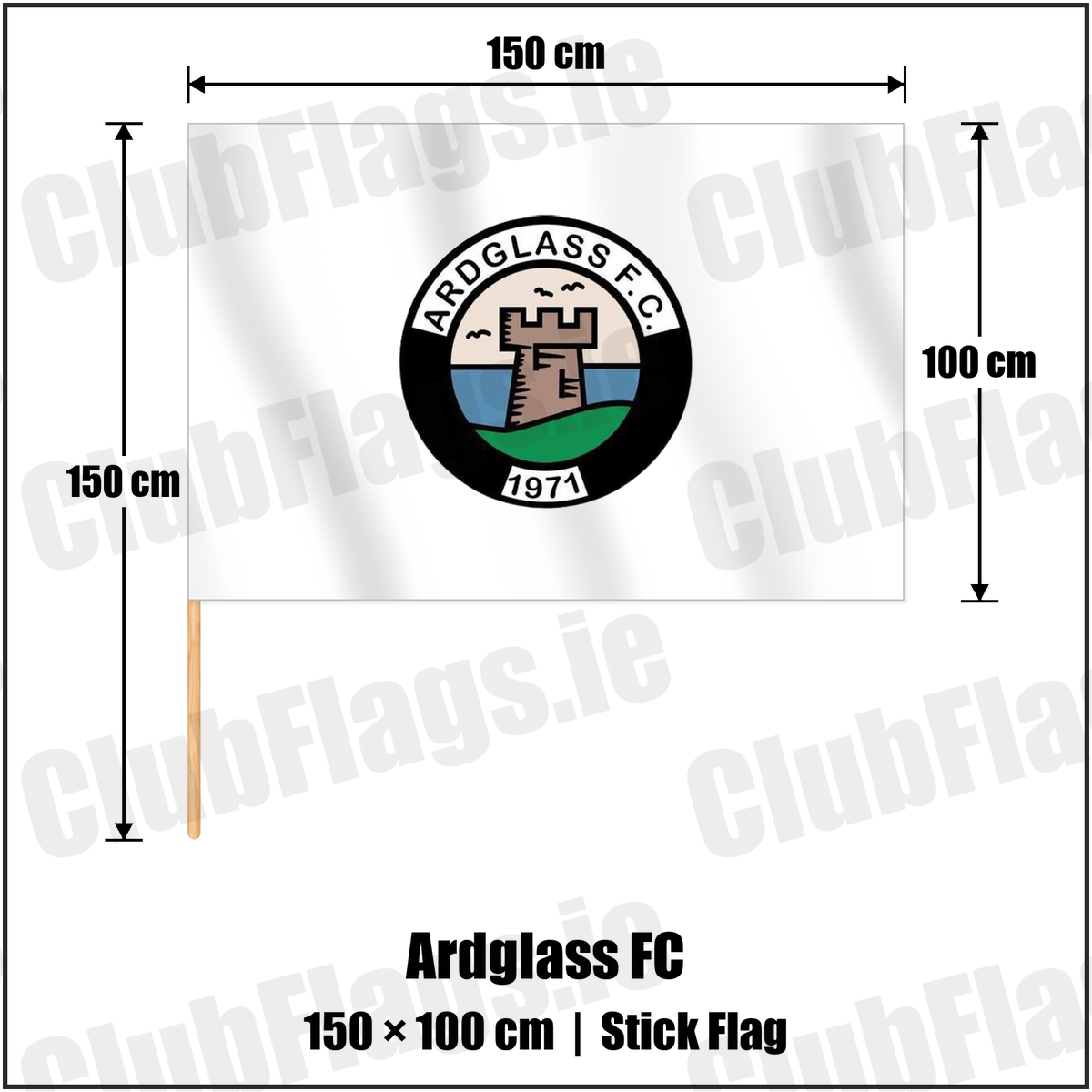 Ardglass FC 100cm x 150cm Stick Flag with the club crest and colours, Down Football - ClubFlags.ie