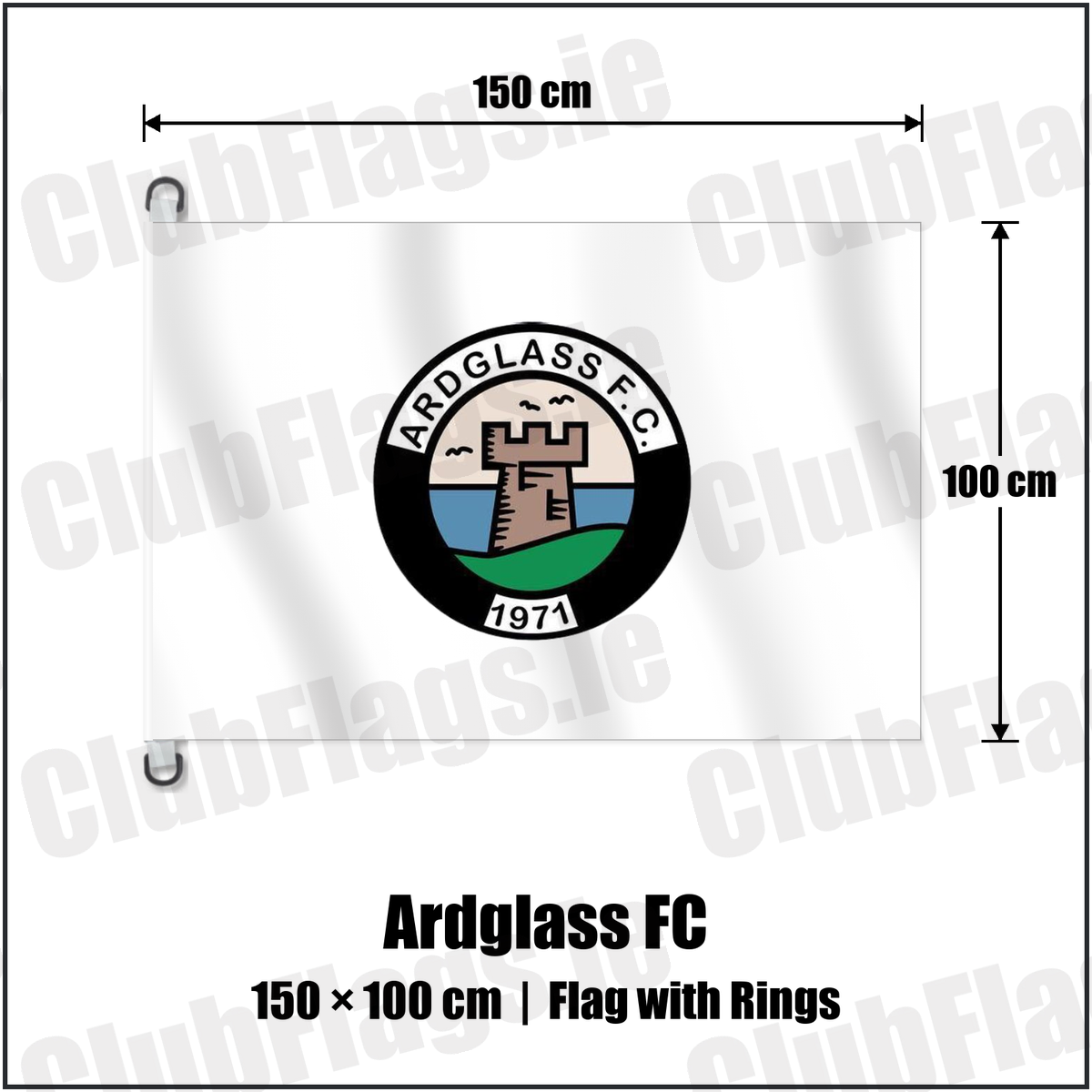 Ardglass FC 150cm x 100cm Flag Pole Flag with Rings with the club crest and colours, Down Football - ClubFlags.ie