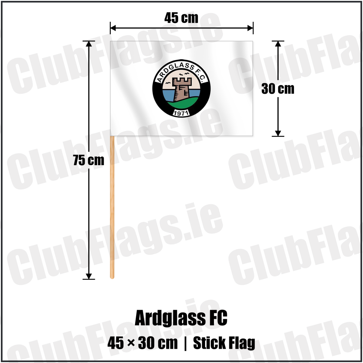 Ardglass FC 30cm x 45cm Stick Flag with the club crest and colours, Down Football - ClubFlags.ie