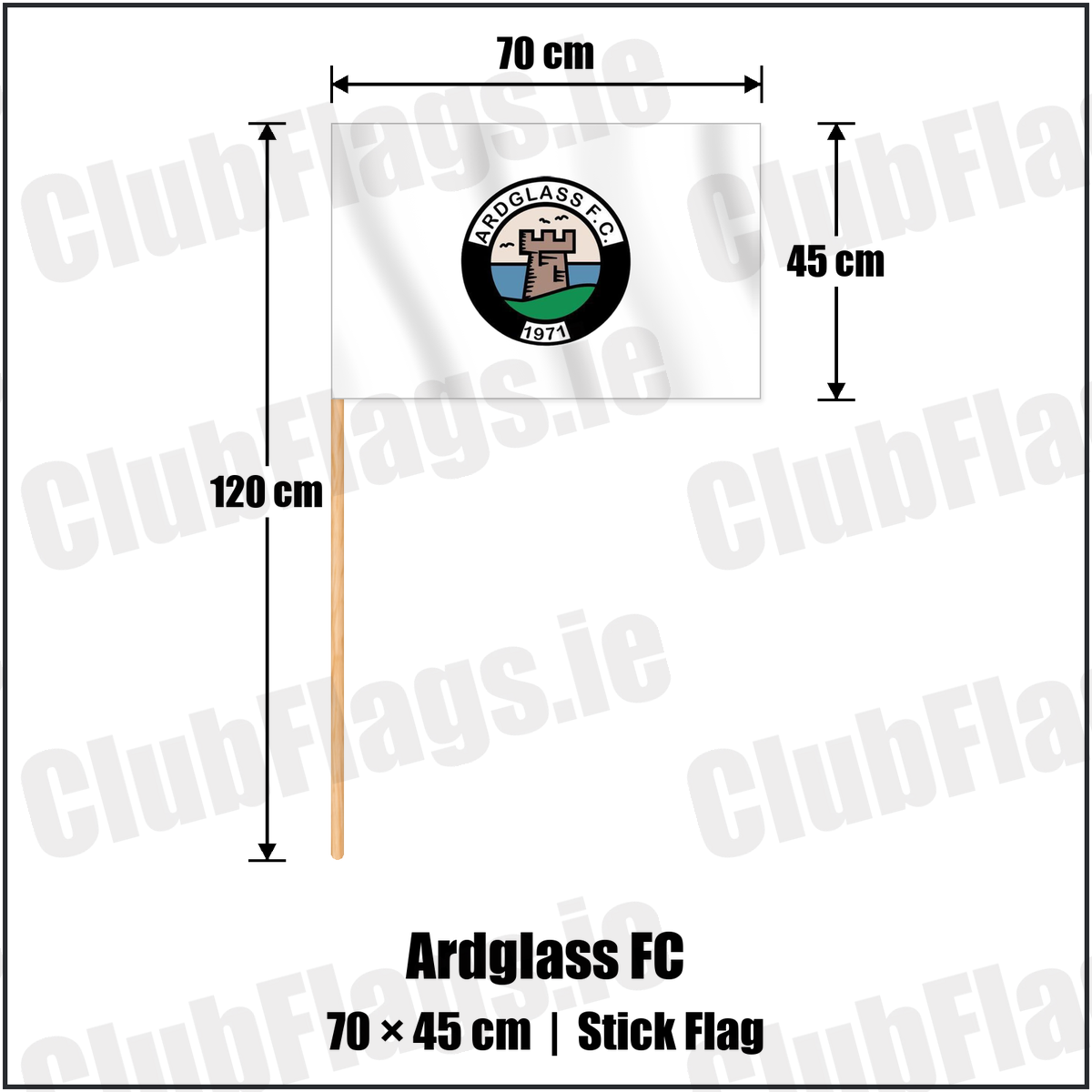 Ardglass FC 45cm x 70cm Stick Flag with the club crest and colours, Down Football - ClubFlags.ie
