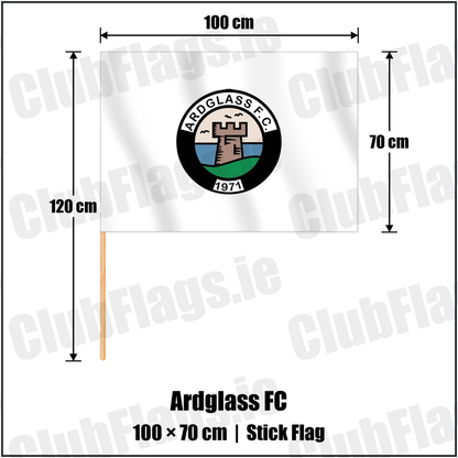 Ardglass FC 70cm x 100cm Stick Flag with the club crest and colours, Down Football - ClubFlags.ie