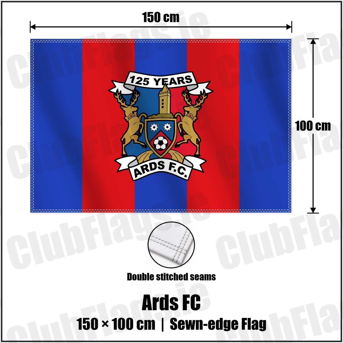 Ards FC 100cm x 150cm Flag (sewn on the edges) with the verified club crest and colours, Down Football - ClubFlags.ie