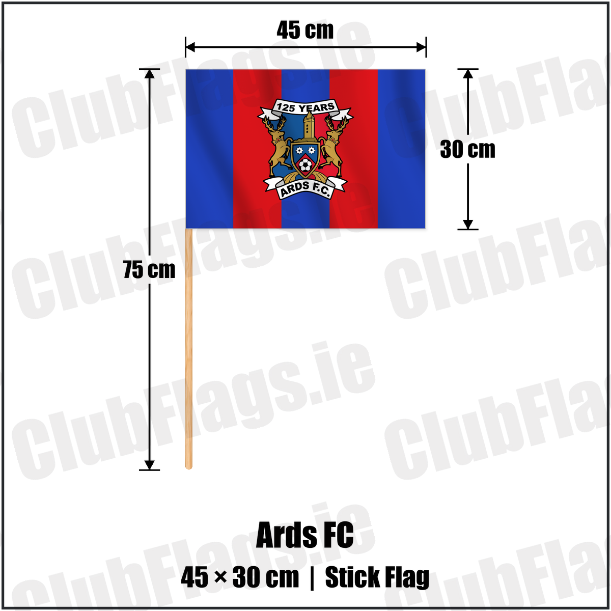 Ards FC 30cm x 45cm Stick Flag with the verified club crest and colours, Down Football - ClubFlags.ie