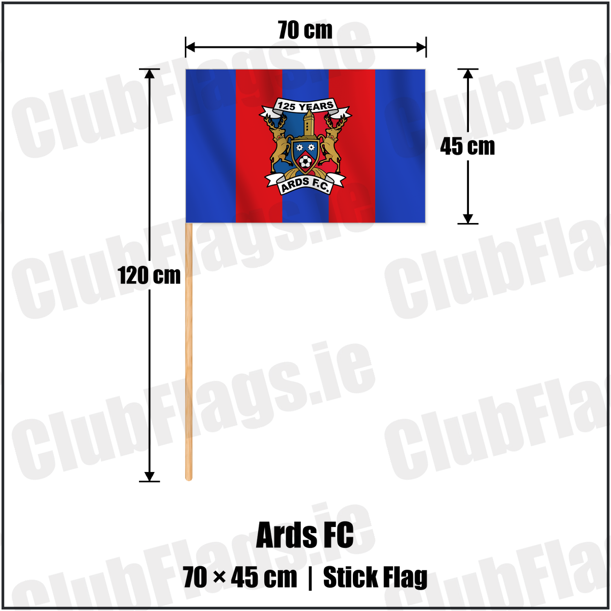 Ards FC 45cm x 70cm Stick Flag with the verified club crest and colours, Down Football - ClubFlags.ie