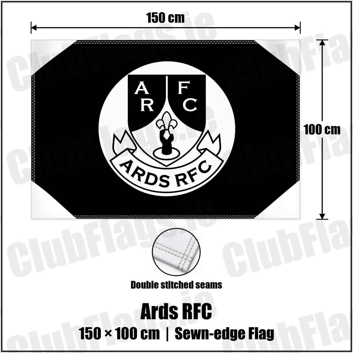 Ards RFC 100cm x 150cm Flag (sewn on the edges) with the club crest and colours, Down Rugby - ClubFlags.ie