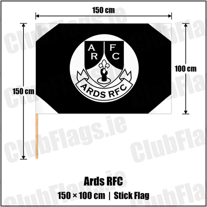 Ards RFC 100cm x 150cm Stick Flag with the club crest and colours, Down Rugby - ClubFlags.ie