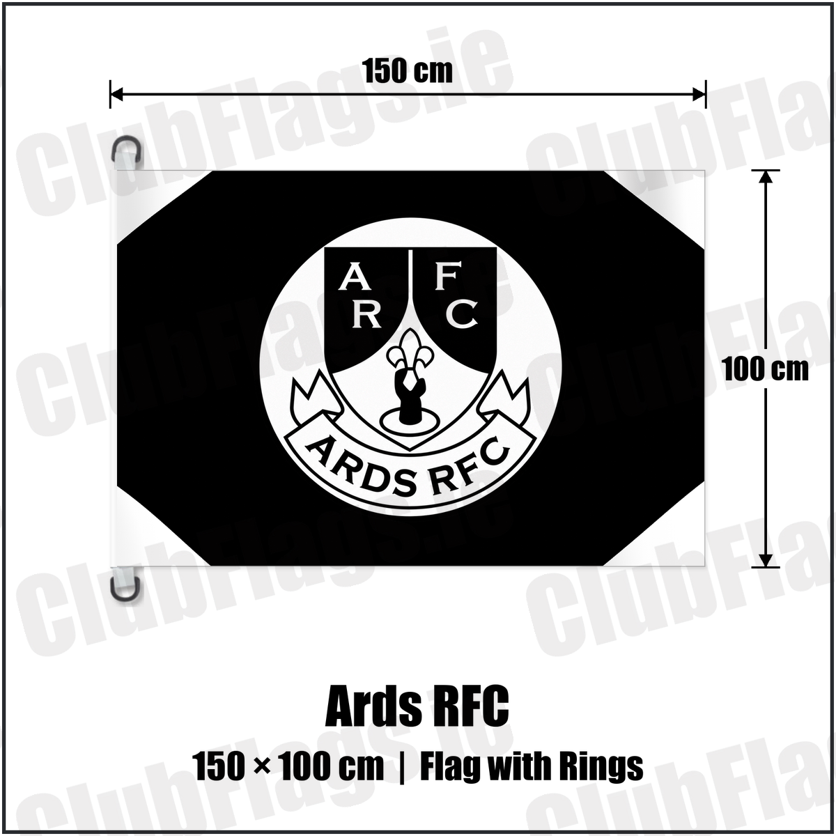 Ards RFC 150cm x 100cm Flag Pole Flag with Rings with the club crest and colours, Down Rugby - ClubFlags.ie