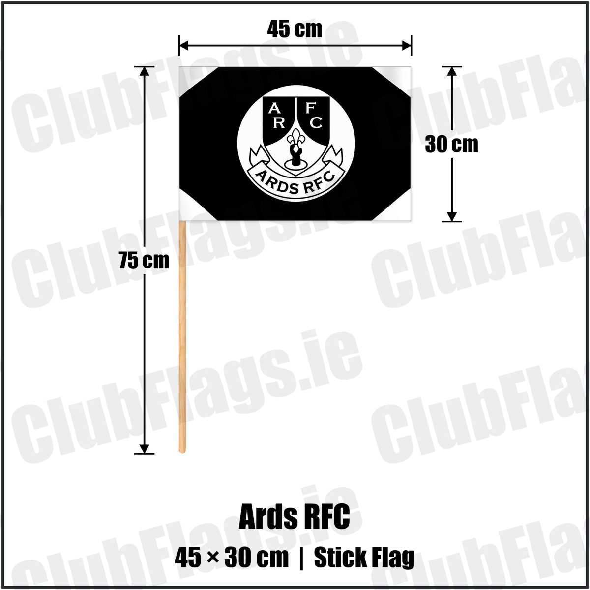 Ards RFC 30cm x 45cm Stick Flag with the club crest and colours, Down Rugby - ClubFlags.ie