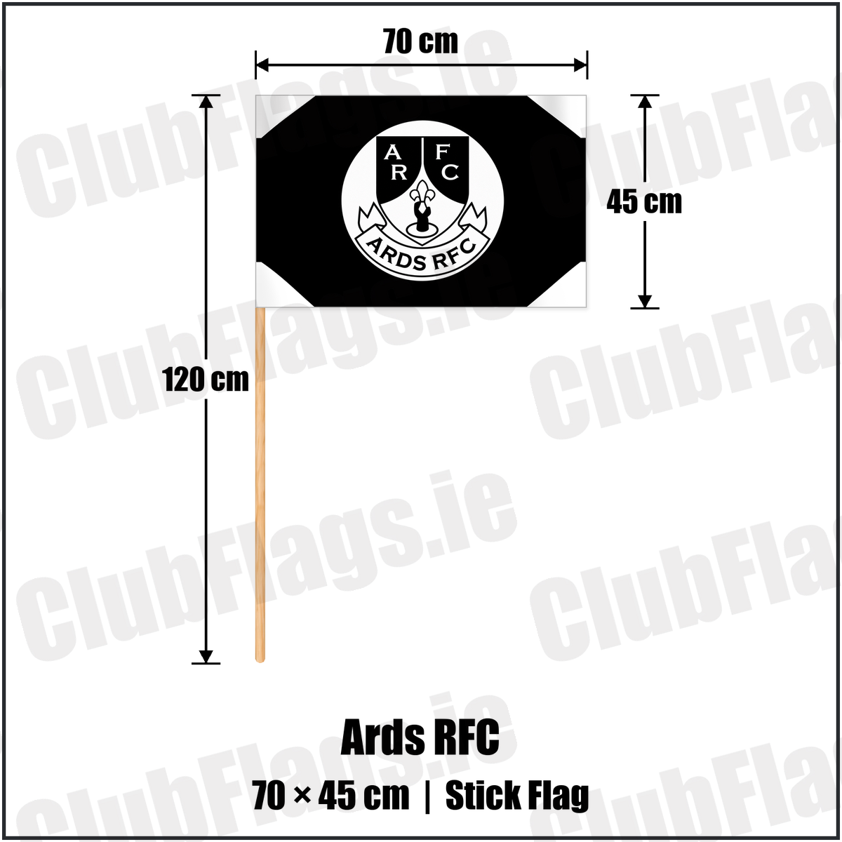 Ards RFC 45cm x 70cm Stick Flag with the club crest and colours, Down Rugby - ClubFlags.ie