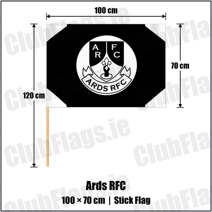 Ards RFC 70cm x 100cm Stick Flag with the club crest and colours, Down Rugby - ClubFlags.ie