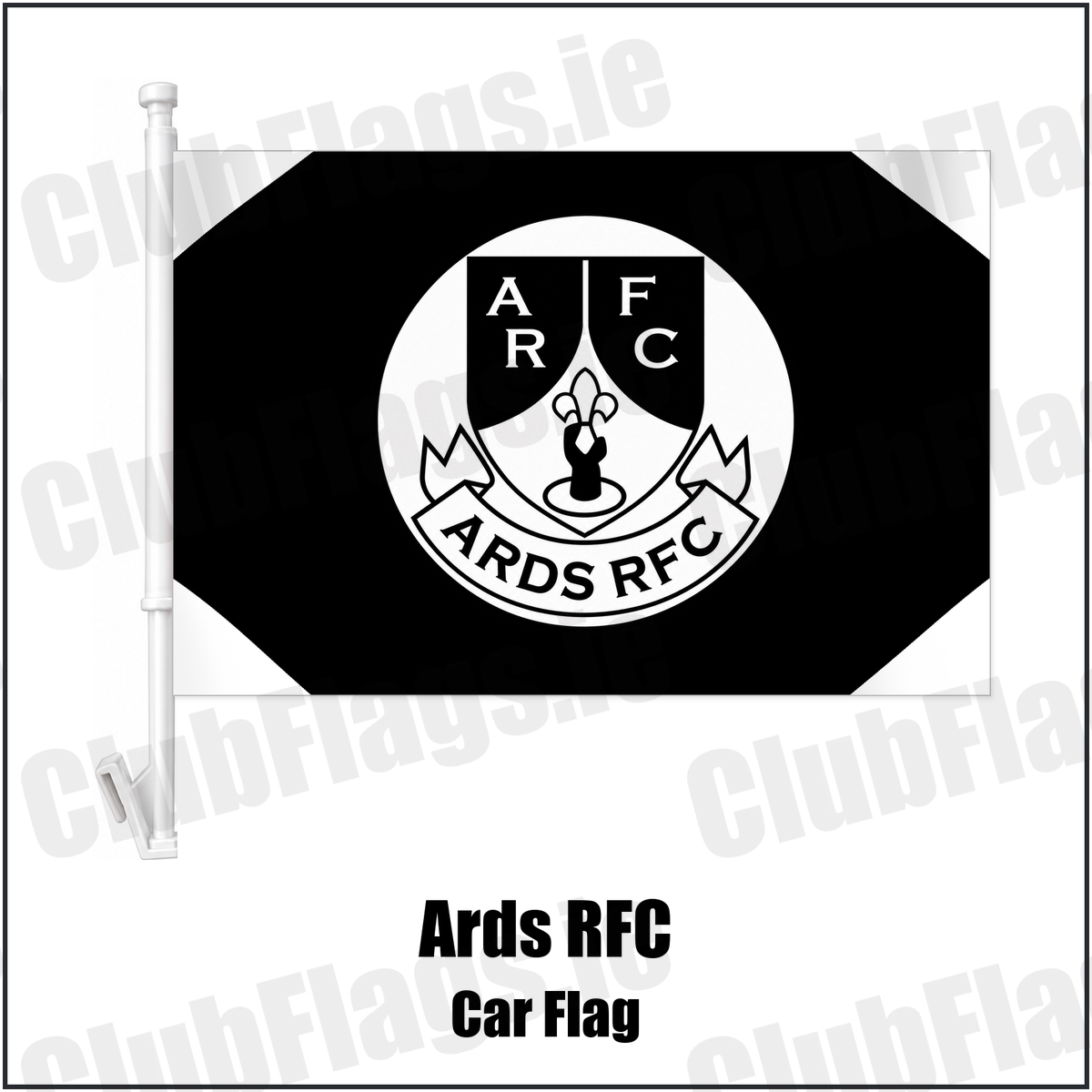 Ards RFC Car Flag with the club crest and colours, Down Rugby - ClubFlags.ie