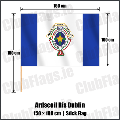 Ardscoil Rís Dublin 100cm x 150cm Stick Flag with the club crest and colours, Dublin GAA - ClubFlags.ie