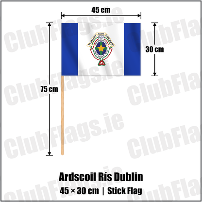 Ardscoil Rís Dublin 30cm x 45cm Stick Flag with the club crest and colours, Dublin GAA - ClubFlags.ie