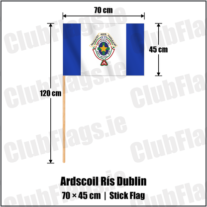 Ardscoil Rís Dublin 45cm x 70cm Stick Flag with the club crest and colours, Dublin GAA - ClubFlags.ie