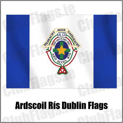 Ardscoil Rís Dublin Flags with the club crest and colours, Dublin GAA - ClubFlags.ie