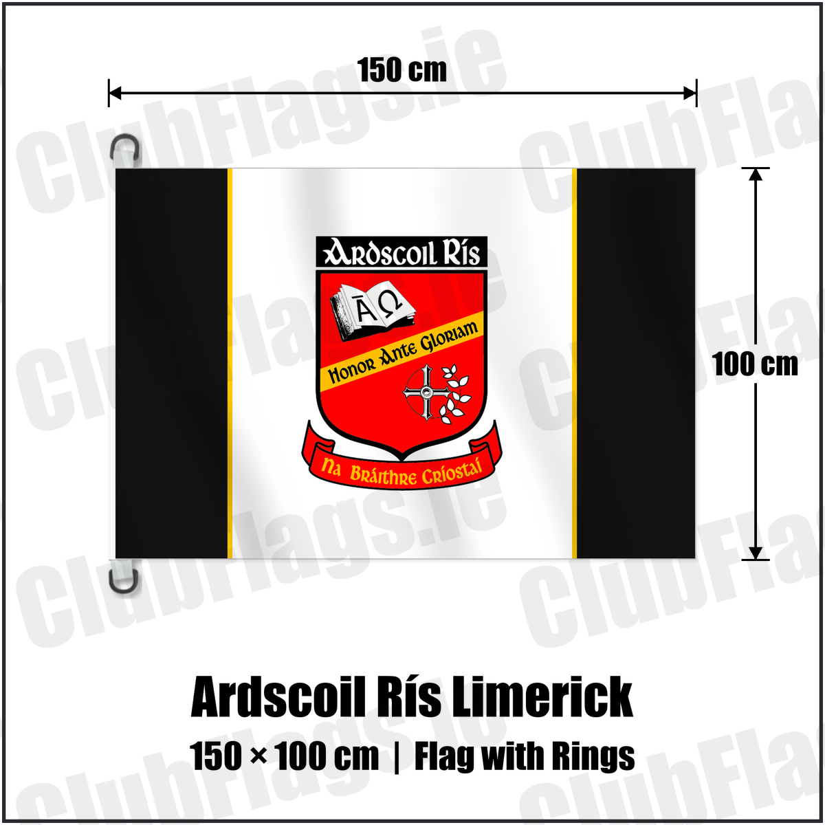 Ardscoil Rís Limerick 150cm x 100cm Flag Pole Flag with Rings with the club crest and colours, Limerick GAA - ClubFlags.ie