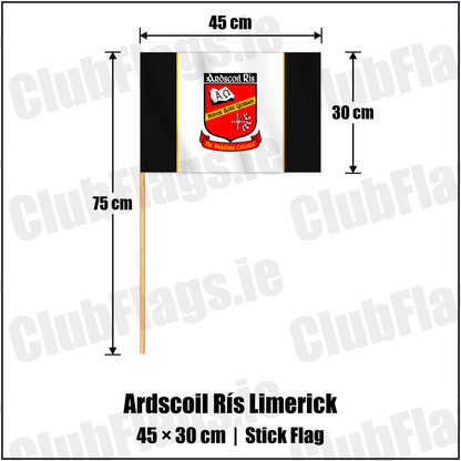 Ardscoil Rís Limerick 30cm x 45cm Stick Flag with the club crest and colours, Limerick GAA - ClubFlags.ie