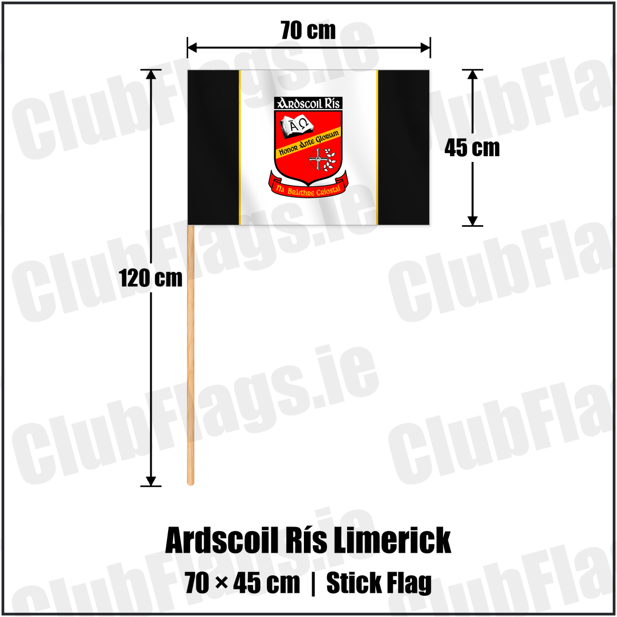 Ardscoil Rís Limerick 45cm x 70cm Stick Flag with the club crest and colours, Limerick GAA - ClubFlags.ie