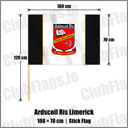 Ardscoil Rís Limerick 70cm x 100cm Stick Flag with the club crest and colours, Limerick GAA - ClubFlags.ie