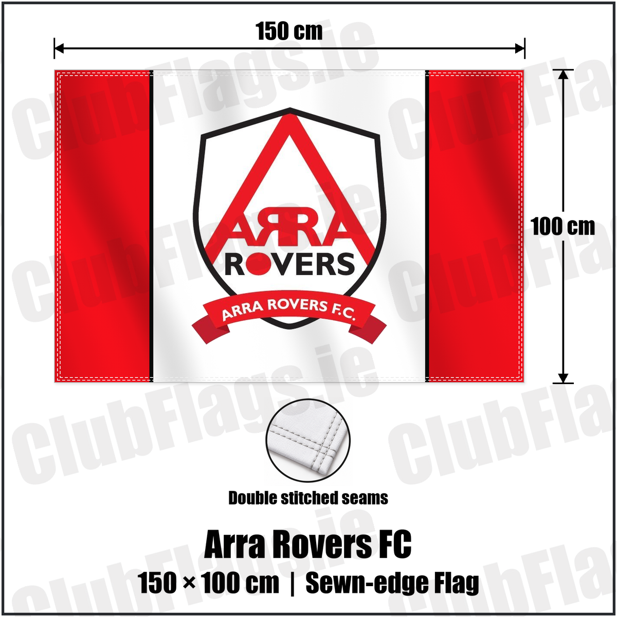 Arra Rovers FC 100cm x 150cm Flag (sewn on the edges) with the verified club crest and colours, Tipperary Football - ClubFlags.ie