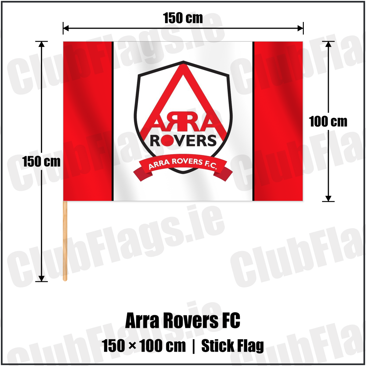 Arra Rovers FC 100cm x 150cm Stick Flag with the verified club crest and colours, Tipperary Football - ClubFlags.ie