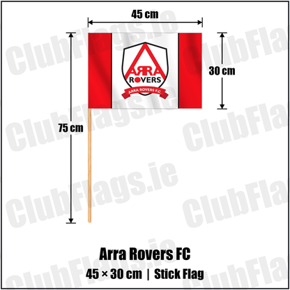 Arra Rovers FC 30cm x 45cm Stick Flag with the verified club crest and colours, Tipperary Football - ClubFlags.ie