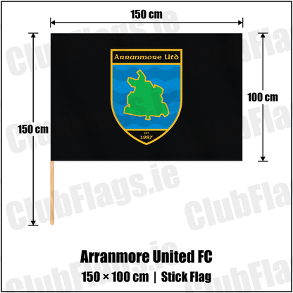 Arranmore United FC 100cm x 150cm Stick Flag with the club crest and colours, Donegal Football - ClubFlags.ie