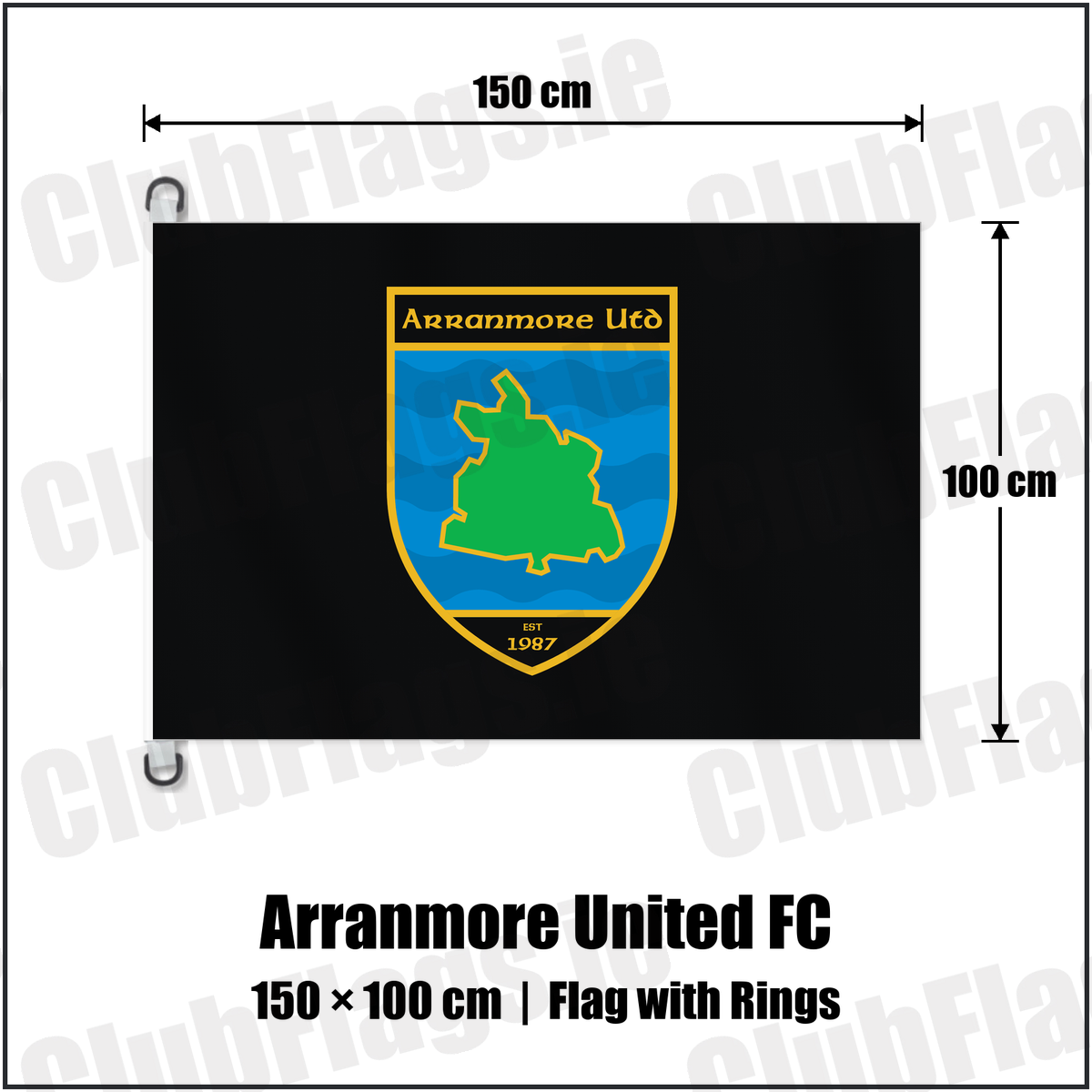 Arranmore United FC 150cm x 100cm Flag Pole Flag with Rings with the club crest and colours, Donegal Football - ClubFlags.ie