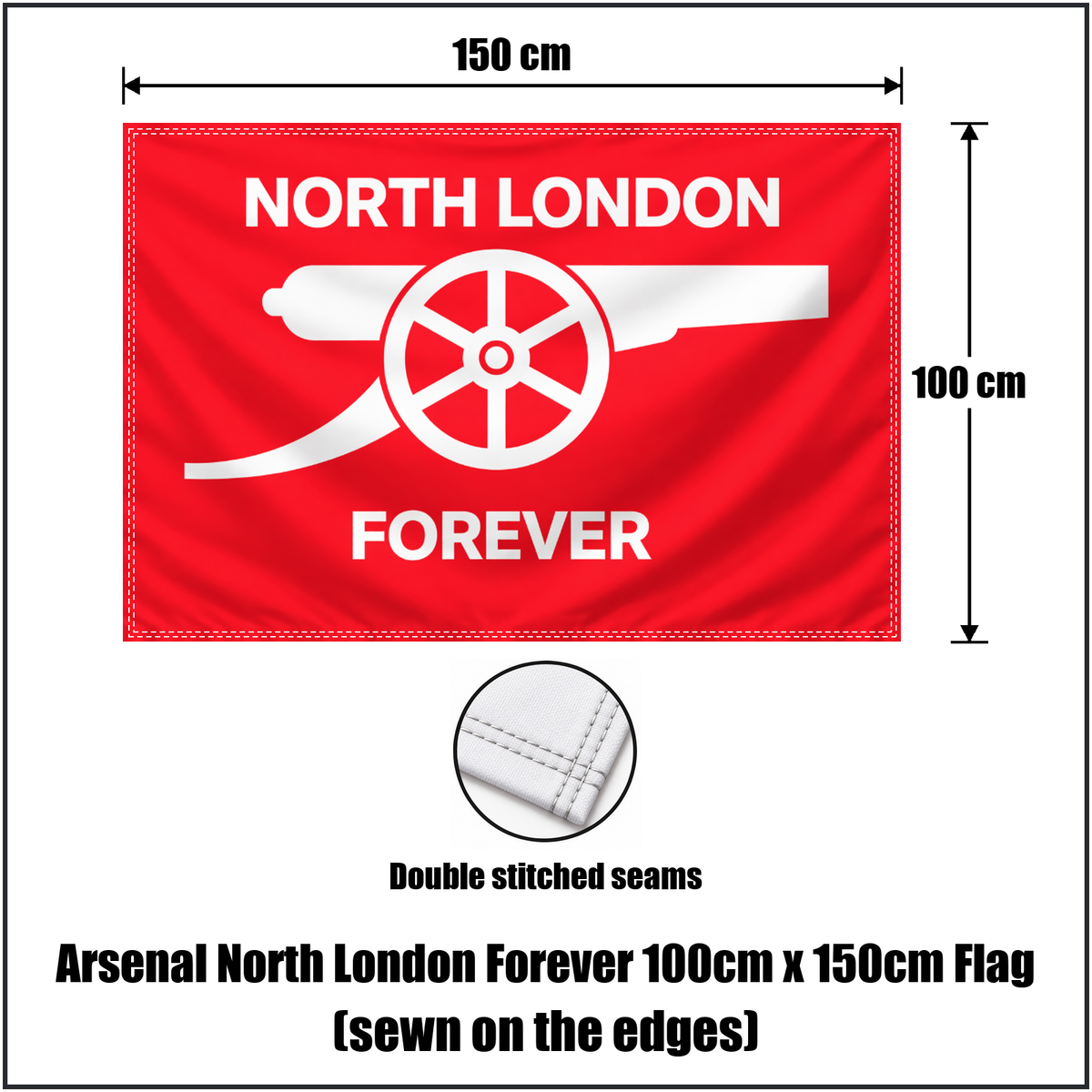 Arsenal North London Forever 100cm x 150cm Flag (sewn on the edges) - ClubFlags.ie