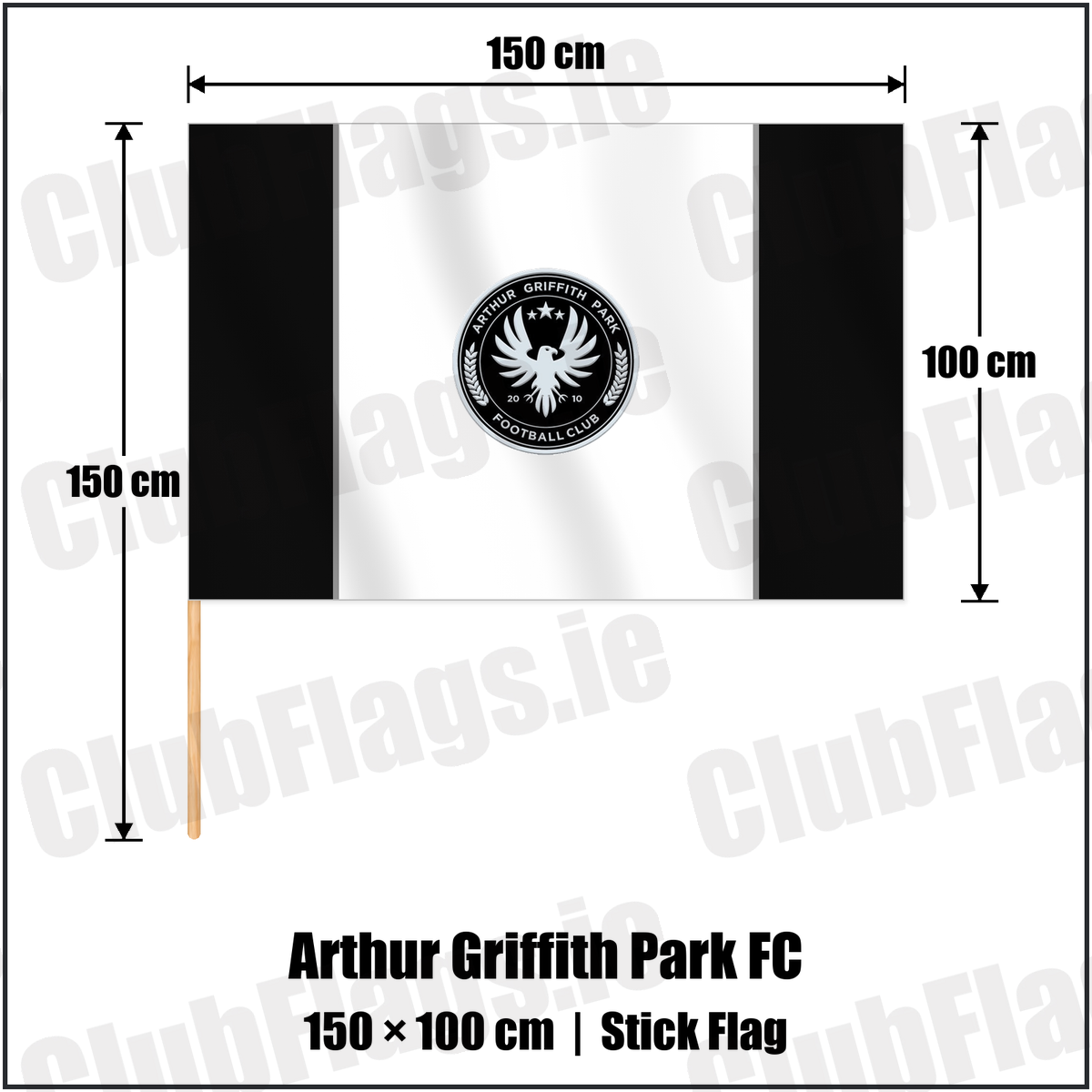 Arthur Griffith Park FC 100cm x 150cm Stick Flag with the club crest and colours, Dublin Football - ClubFlags.ie