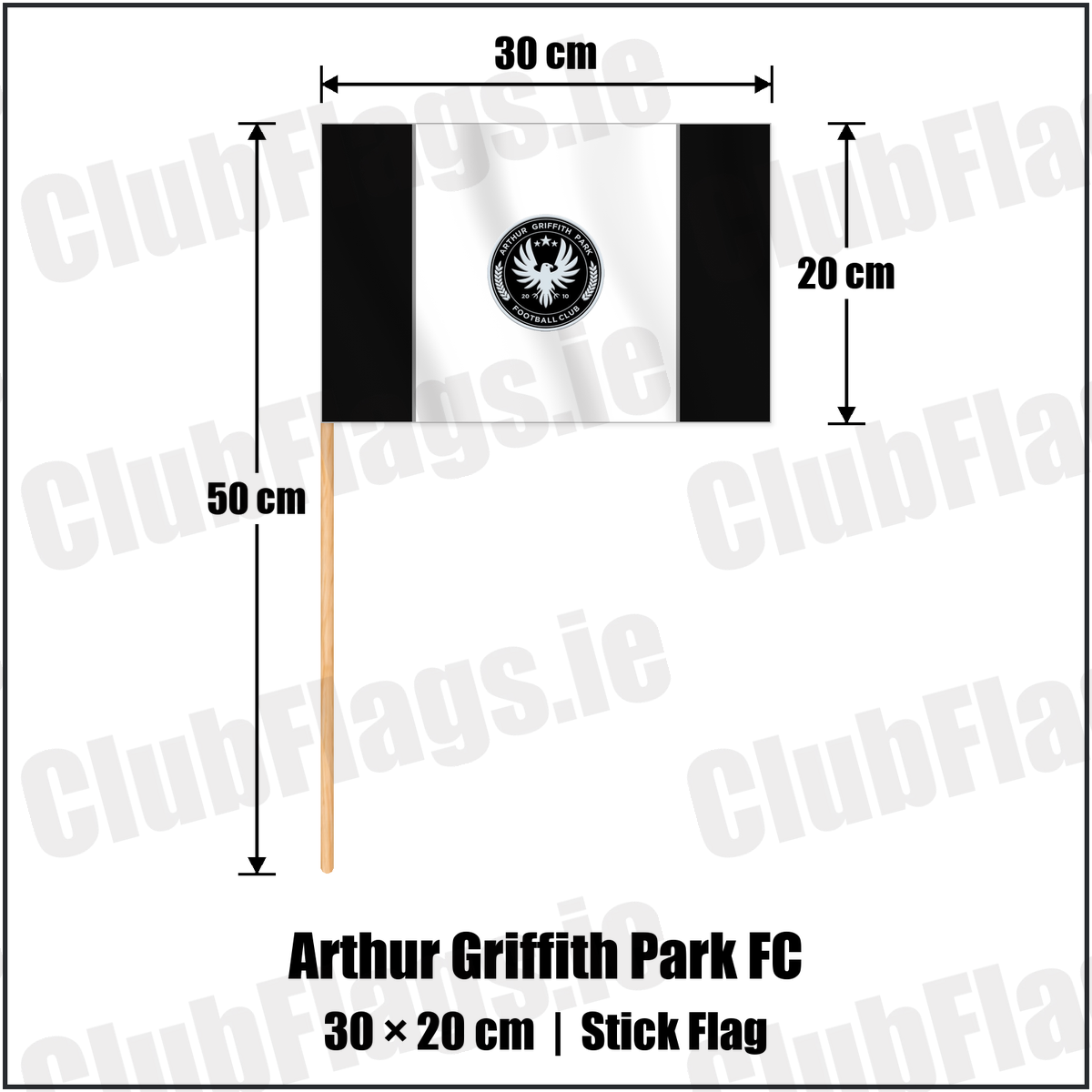 Arthur Griffith Park FC 20cm x 30cm Stick Flag with the club crest and colours, Dublin Football - ClubFlags.ie