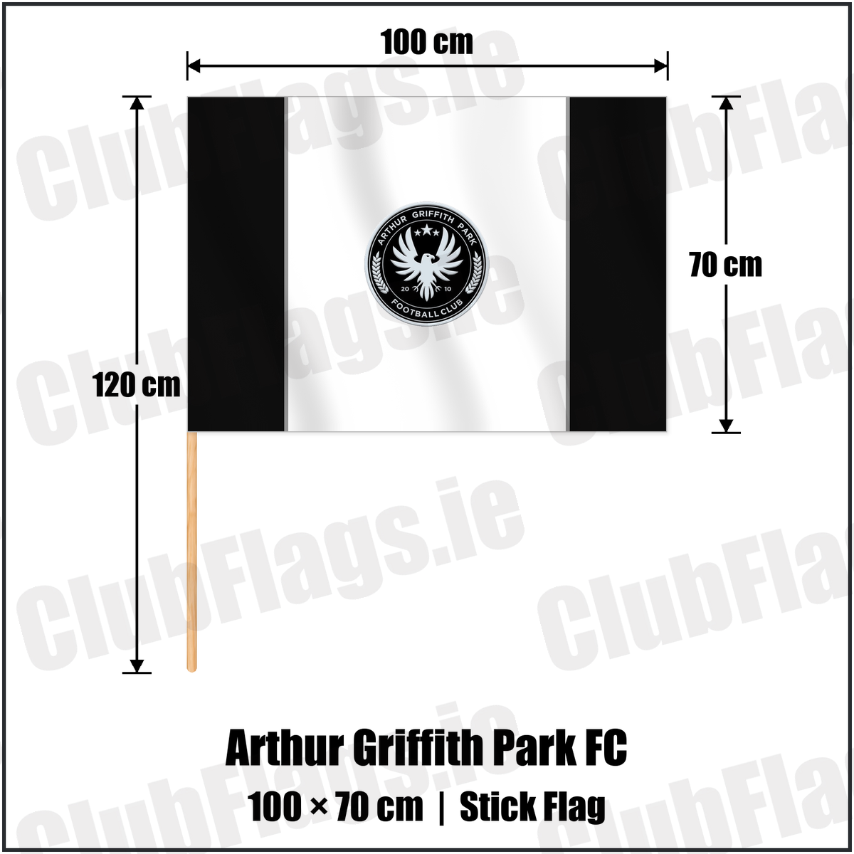 Arthur Griffith Park FC 70cm x 100cm Stick Flag with the club crest and colours, Dublin Football - ClubFlags.ie