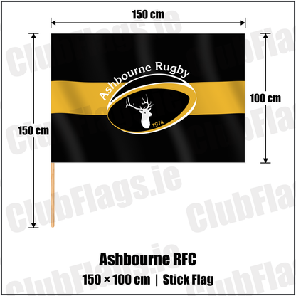 Ashbourne RFC 100cm x 150cm Stick Flag with the club crest and colours, Meath Rugby - ClubFlags.ie