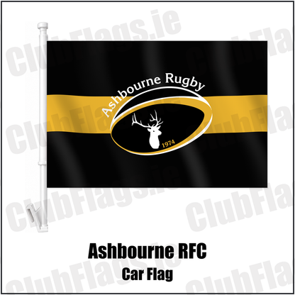 Ashbourne RFC Car Flag with the club crest and colours, Meath Rugby - ClubFlags.ie