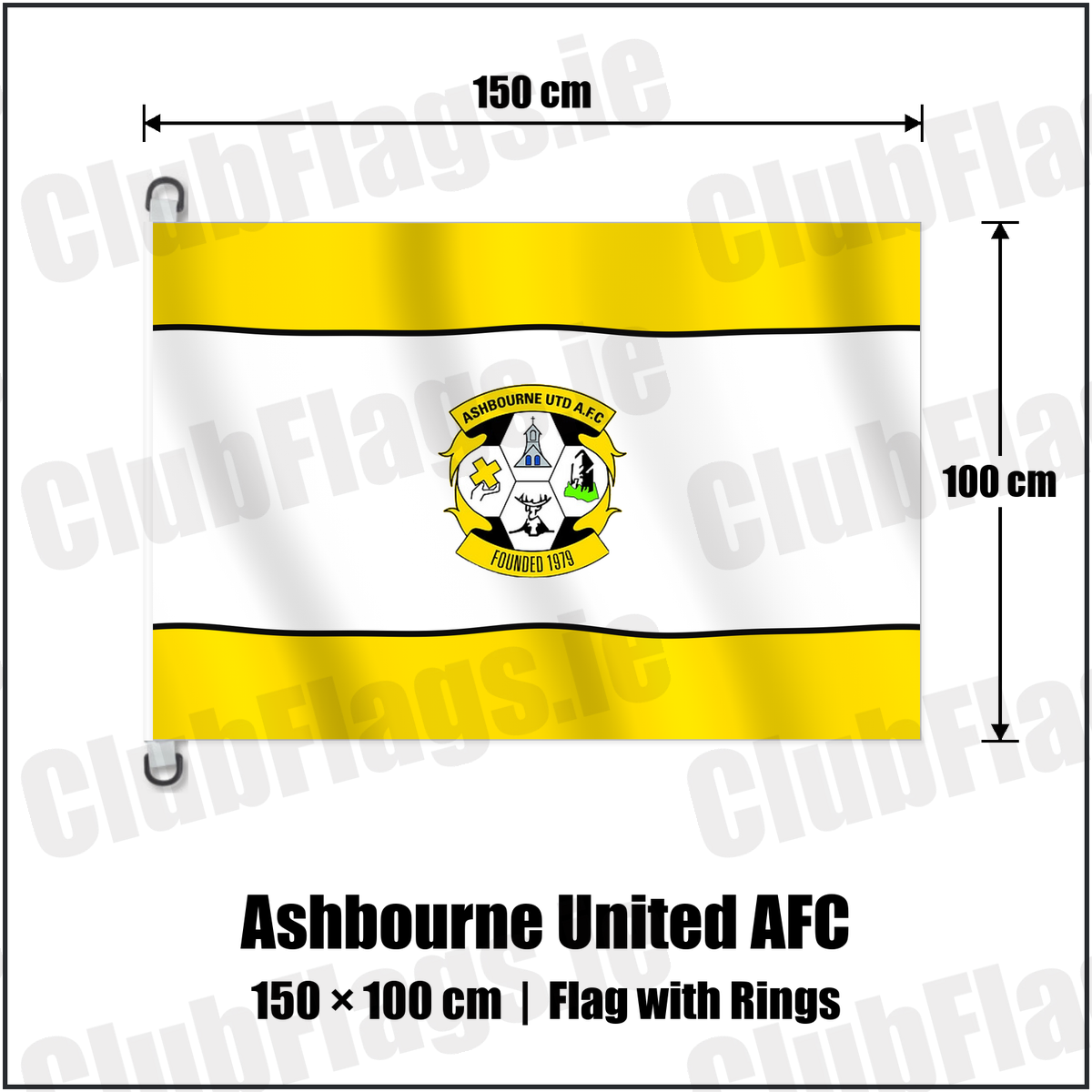 Ashbourne United AFC 150cm x 100cm Flag Pole Flag with Rings with the club crest and colours, Meath Football - ClubFlags.ie